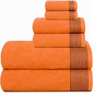 Belizzi Home 100% Cotton Ultra Soft 6 Pack Towel Set, Contains 2 Bath Towels 28x55 inchs, 2 Hand Towels 16x24 inchs & 2 Washcloths 12x12 inchs, Compact Lightweight & Highly Absorbant - Orange