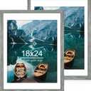 Hongkee 18x24 Frame Set of 2, Rustic Grey Wood Style - Display 18 x 24 Poster without Mat or 16x20 Picture with Mat, Wall Mounting Horizontal and Vertical