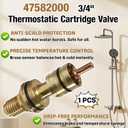 47582000 Thermostatic Shower Cartridge Compatible with Grohe Thermo-Element, 3/4" Brass Valve Replacement for GrohTemp 34902, Grotherm 34908, 34124, Precise Temperature Control