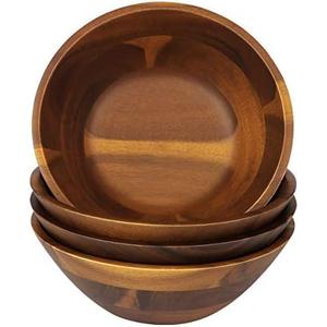 AIDEA Acacia Wooden Serving Bowls, 7 Inch Set of 4 for Salad, Soup, Noodle and More 
