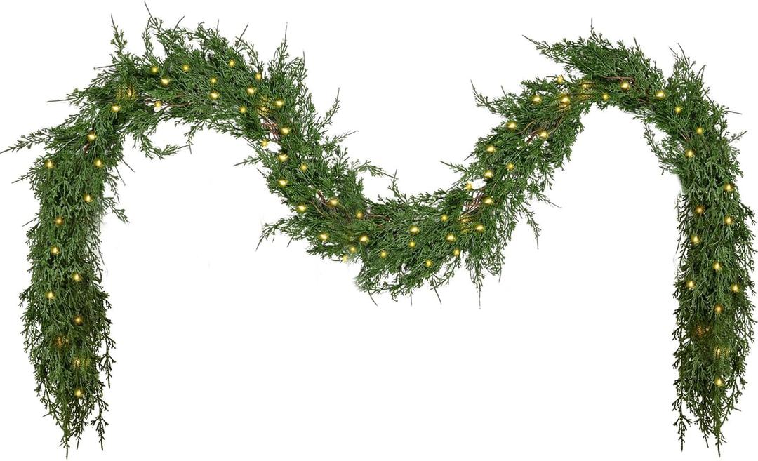 1PC 9FT Artificial Christmas Garland with Dragon Cypress, Festive Holiday Decor for TV Cabinet, Fireplace, Indoor & Outdoor, Handmade Christmas Garland