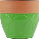 Garden Elements Plastic Indoor/Outdoor Colored Planter with Terra Cotta-Colored Rim, Lightweight, Durable, and Versatile with Drainage Holes, Green, 15”