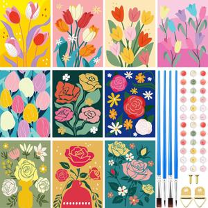 Gueevin 10 Pack Paint by Numbers Kit for Adults Flowers Paint by Number DIY Acrylic Painting Canvas Without Frame, Brushes Simple Oil Painting for Home Wall Decor Gifts 12 x 16 Inch(Bloom Style)