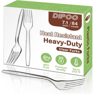 7.1" Clear Plastic Forks Heavy Duty with Heat Resistant & BPA Free, Solid and Durable Plastic Cutlery, Premium Disposable Forks for Party Supply(84 Count) (84 Count)
