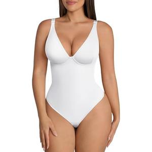 FeelinGirl Shapewear Bodysuits for Women Tummy Control Body Suits Deep V Neck Thong Body Shaper L