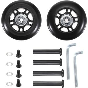 OwnMy 70mm x 23mm Luggage Wheels Replacements Set of 2 Mute Suitcase Replacement Wheels with Black Screws Axles Bearings, Silent Rotatable Rubber Luggage Suitcase Swivel Wheel Kit