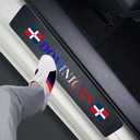 Set of 4 Dominican Flag Carbon Fiber Car Door Sill Protectors - Decorative Entry Guard Scratch Pad Film for Auto, Truck, SUV Front/Rear Doors (Dominican)