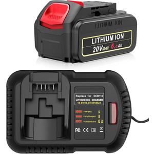 6000mAh Battery Replace for DeWalt 20V Max Battery with DCB112 Fast Charger, DeWalt 20V Batteries and Charger Combo Compatible with DCB206/DCB205/DCB208 & DCD/DCF/DCG Series Power Tools