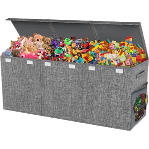 Extra Large Toy Box Chest with Lids, Collapsible Sturdy Kids Toy Storage Organizer Boxes for Boys Girls, 40"x14"x16", Toybox Storage Bins Basket for Living Room, Bedroom, Nursery, Gray