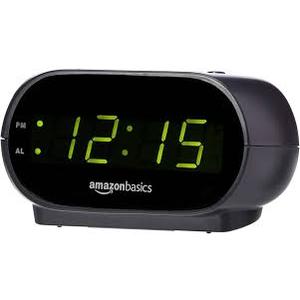 Basics Small Digital Oval Alarm Clock With LED Display, Nightlight & Battery Backup, Black, 4.5 x 3.5 x 2.4 Inches