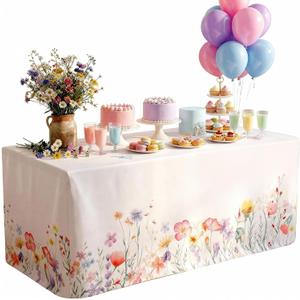 Tegeme 6 ft Wildflower Tablecloth Washable 72" x 30" Spring Flower Tablecloth Butterfly Rectangle Washable Fabric Polyester Table Cover Protector for Home Picnic Tea Easter Party Decoration