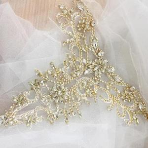 L30FABRIC Sparkling Rhinestone Flowers Coats Waistbands, Shoulders, Wedding Dress, DIY Accessories (A-gold)