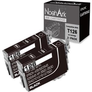 NoahArk 2 Pack T126 Remanufacture Ink Cartridge Replacement for Epson 126 T126 for Workforce 435 520 545 635 645 845 WF-3520 WF-3530 WF-3540 WF-7010 WF-7510 WF-7520, 2 Black