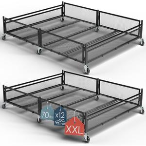 Under Bed Storage with Wheels Heavy Duty Large Metal Storage Container (70lb load), Low Profile Rolling Organizer with Removable Rubber Wheels, Easy Access for Clothes, Shoes & Blankets, 1 pack.