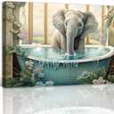 NAMENLAIMI Elephant Bathroom Wall Art Elephant in Bathtub Canvas Prints Funny Animal Paintings Bathroom Pictures for Toilet Farmhouse Wall Decor(Bathroom-3,16.00" x 24.00")