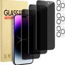 Cutebe 3 Pack Privacy Screen Protector for iPhone 14 Pro Max+3 Pack Camera Lens Protector with Tempered Glass, Touch Sensitive and Case Friendly