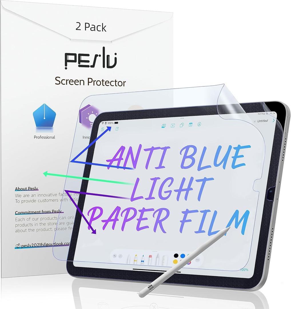 2 Pack Anti Blue Light Paper Film for iPad Pro 11 & iPad Air 5th 4th Generation 10.9 Inch, Drawing & Writing Feel Like on Paper, Matte Anti Glare PET Screen Protector, BlueLight Filter Eye