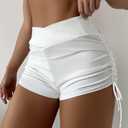 Women's V Cross High Waisted Swim Shorts Ruched Boyshorts Swimsuit Bottoms (White, L)
