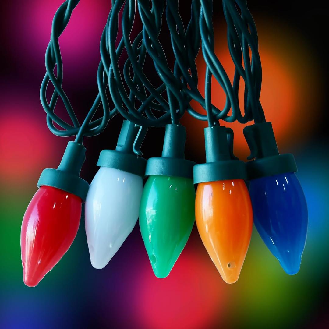 SUNSGNE C7 LED Christmas Lights - 26FT Colored Christmas Lights with 50 Multicolor LED Bulbs for Xmas Indoor Outdoor Holiday Party Roofline Backyard Garden Patio Tree Decor