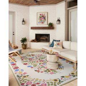 Loloi Rifle Paper Co. Perennial Collection Blossom PRN-01 Cream 5'-3" x 7'-8" Indoor/Outdoor Area Rug