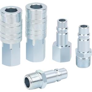 1/2 Air Hose Fittings Set, High Flow 2PCS I/M Industrial Type Coupler with 1/2 FNPT, 3PCS Plugs with 1/2 NPT, 5PCS Steel Air Compressor Accessories Quick Connect Fittings 300PSI