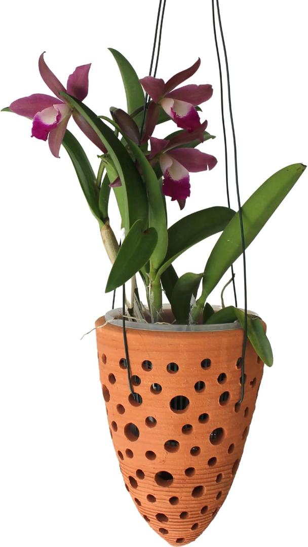 Terracotta Rocket Shaped Orchid Pot with Holes for Small Plants, Hanging Clay Orchid Planters for Outdoors