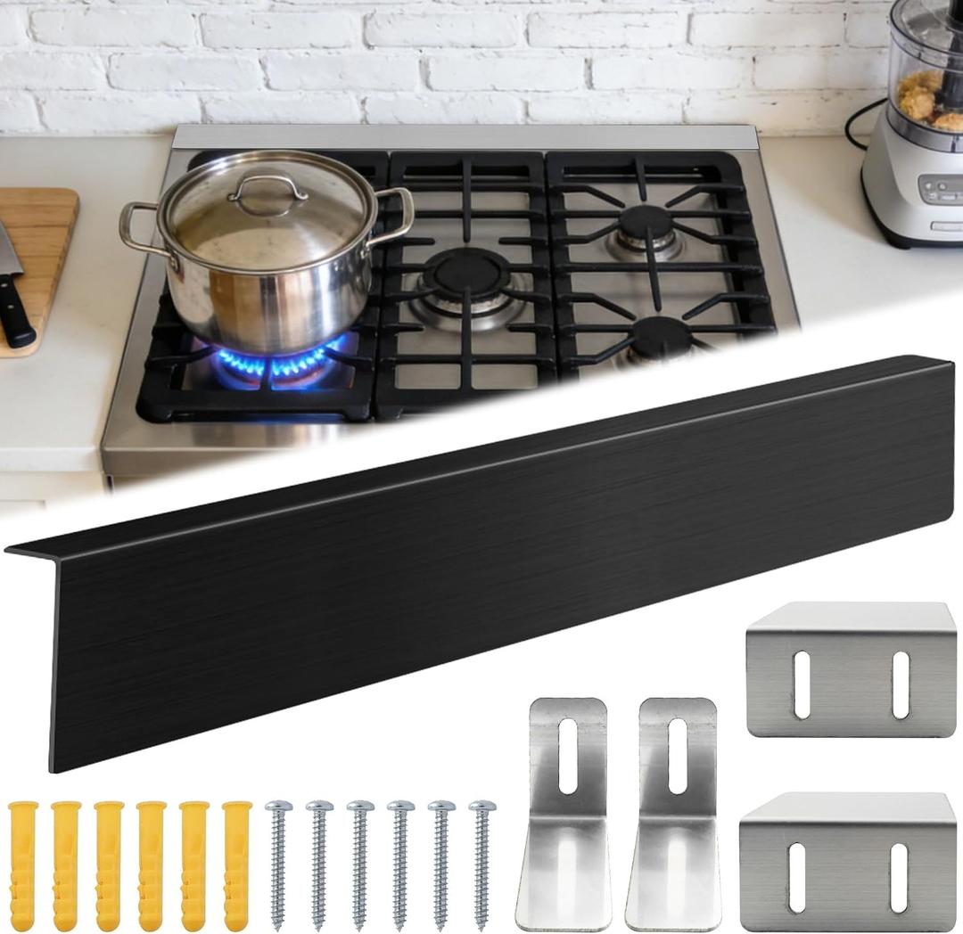 304 Stainless Steel Universal Stove Gap Filler Panel - 35.8“ × 3” × 1" Built-in Stove Rear Gap Filler Kit. Easy-to-install splash guard gap cover for microwave/oven/stove/cooktop.