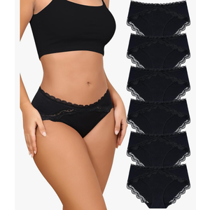 LEVAO Cotton Underwear for Women Lace Cut Out Bikini Panties Stretch Ladies Cheeky Briefs 6 Pack S-XXL