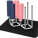 Stainless Steel Bottle Drying Rack with Non-Slip Silicone Mat,  Foldable Water Bottles Dryer Stand for Cups, Tumblers, Wine Glasses & Baby Bottles, Space-Saving Countertop Bottle Rack Organizer