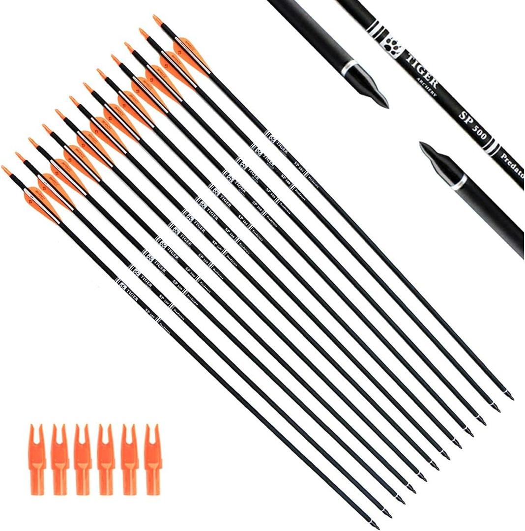 TIGER ARCHERY 30Inch Carbon Arrow Practice Hunting Arrows with Removable Tips for Compound & Recurve Bow(Pack of 12)