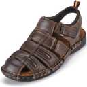 FIEEIF Men's Sport Sandals Closed Toe Leather Fisherman Outdoor Arch Support Sandalias Non-Slip Sport Athletic Walking Traveling Shoes
