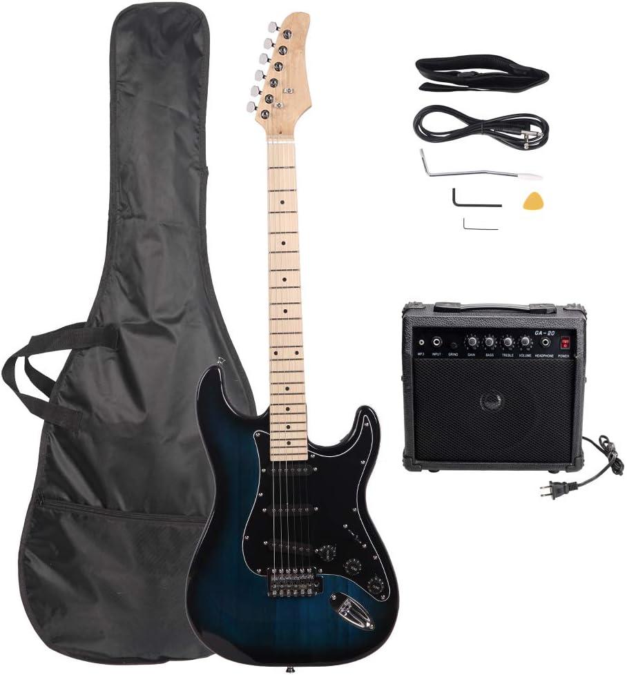 GLARRY Full Size Electric Guitar for Music Lover Beginner with 20W Amp and Accessories Pack Guitar Bag (DARK BLUE, 39" Right Handed)