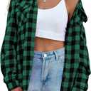 Zeagoo Womens Plaid Shirt Flannel Shirt Roll up Sleeve Top Casual Button Down Blouse (3X-Large, 1-green)