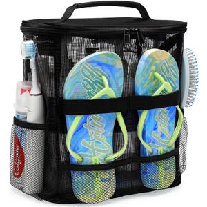 Christmas Birthday Gifts for Women Man, Dorm Room Essentials for Guys Girls Boys, Quick Dry Mesh Shower Caddy Portable, Large Capacity Shower Bag with Hanging Hook, Travel Beach Camping Essentials (Black)