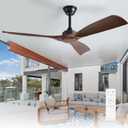 Depuley Ceiling Fan Without Light: 52 Inch 3 Blade Outdoor Fans for Patios - Walnut Ceiling Fan No Light Indoor Remote Control Ultra Quiet DC Motor Reversible 6 Speed Timer