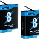 DINTYOU 1500mAh Replacement Battery 2-Pack for Go Pro Hero 8, Hero 7, Hero 6, Hero 5  Rechargeable Digital Camera Batteries, Compatible with AHDBT-501, High-Capacity Backup Power