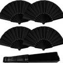 4 Pcs Folding Hand Fan, Silk Fabric Hand Held Fans Vintage Foldable Fan for Women Wedding Favors Baby Shower Party Gift DIY Craft Home Decoration(Black)