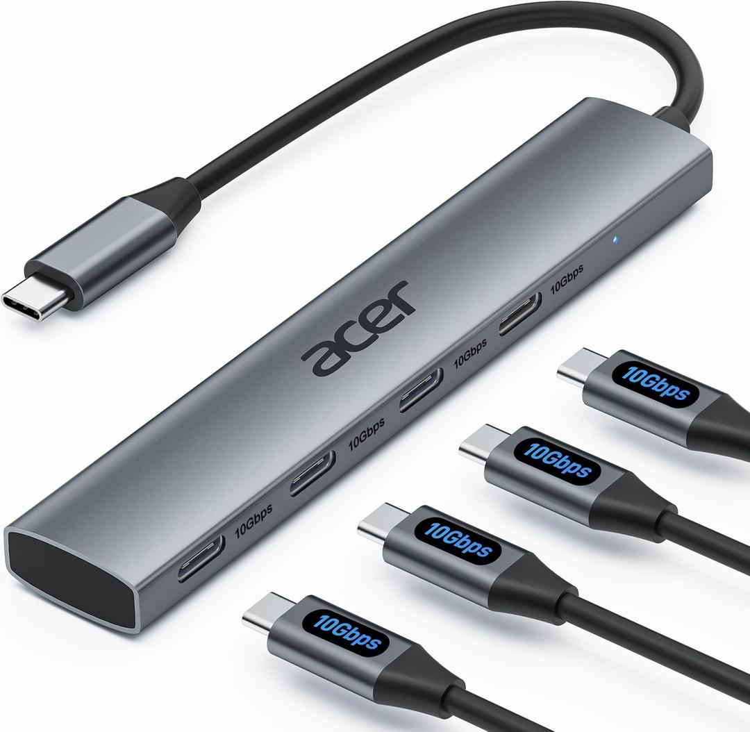 Acer USB C Hub, 10Gbps Type C Splitter with 4 USBC 3.2 Port, High Speed Type C Multiport Adapter for MacBook Pro, iPhone 16/15, iPad, Surface Pro and More Not Support Charging or Video Output.