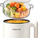 Dezin Electric Pot with Steamer, 1.8L Dual Power Ramen Cooker, Portable Non-Stick Hot Pot Electric for Soup, Pasta, Egg, Oatmeal, Overheat & Boil-Dry Protection, Ideal for Dorm, Office(Beige)