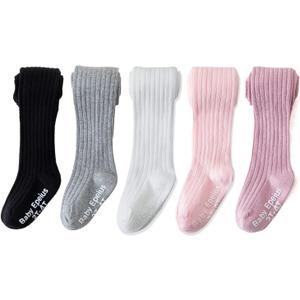 EPEIUS Baby Tights Baby Girls Non-Slip Plain/Ribbed Leggings Seamless Cotton Stockings Pantyhose Infant 0-3 Months