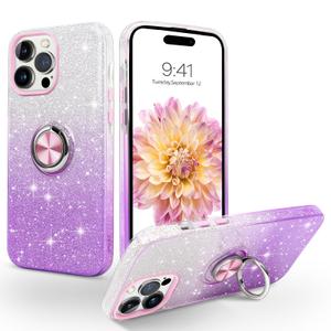 SouLips iPhone 15 Pro Max Case, Magnetic Car Mount Supported Slim Thin Glitter Sparkle with 360° Ring Holder Kickstand Shockproof Protective Phone Cover for iPhone 15 Pro Max 6.7", Gradient Purple