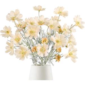 Cosmos Silk Flowers,6PCS Daisy Flowers Artificial 24'' Artificial Wildflower Fake Flowers with Stems for Wedding Party Kitchens Home Decoration(Light Champagne)