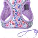 Step in Dog Harness and Leash Set, Flower Adjustable Easy Walk Puppy Harnesses, Soft Mesh Pet Vest Harness Small Size Dog Adjustable No Pull Dog Harness for Small Dogs and Cats(Light Purple, XS)