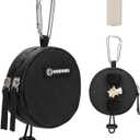 Dog Poop Bag Holder for Leashes- Dog Treat Pouch with Waterproof Zipper, Puppy Training Small Bag with Carabiner & Bungee Toggle, Two Pockets for Dry or Wet Treats-Pet Travel Walking Essentials (Black)