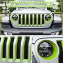 Front Grille Mesh Inserts & Headlight Cover for Jeep Wrangler JL JLU Sport & Sport S Only 2018-2023 Exterior Accessories Clip-in Grille Guard Cover Headlight Bezels Trim Ring (Green 9PCS)