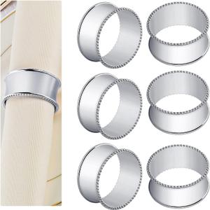 6 Pcs Stainless Steel Bead Side Napkin Rings Delicate Serviette Buckles (Silver)