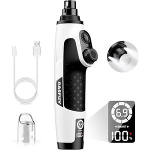Casfuy Smart 6-Speed Dog Nail Grinder - 50% More Power Pet Nail Grinder with 2 LED Lights Quiet Rechargeable Electric Dog Nail Trimmers File Toenail Grinder for Large Medium Small Dogs & Cats (White)