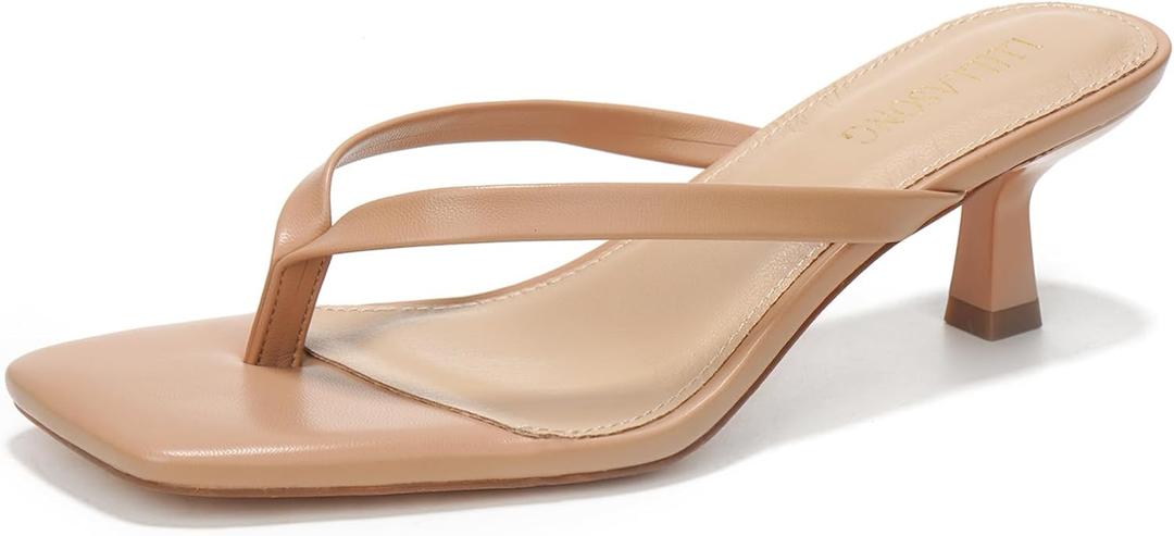LULLASONG Women's Kitten Heels Sandals Square Open Toe Flip Flop Heels 1.8-2 Inch Heeled Sandals for Women (Beige) size 7