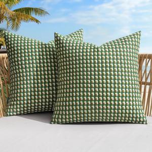 MIULEE Pack of 2 Outdoor Throw Pillow Covers Spring Decorative Farmhouse Square Waterproof Pillows for Tent Patio Garden Balcony Sofa, 18x18 Inch Green