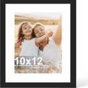 10x12 Picture Frame with Glass, Display Pictures 8x10 with Mat or 10 x 12 without Mat - Wall and Tabletop, 10 by 12 Photo Wooden Frames (Black, 1 Pack)